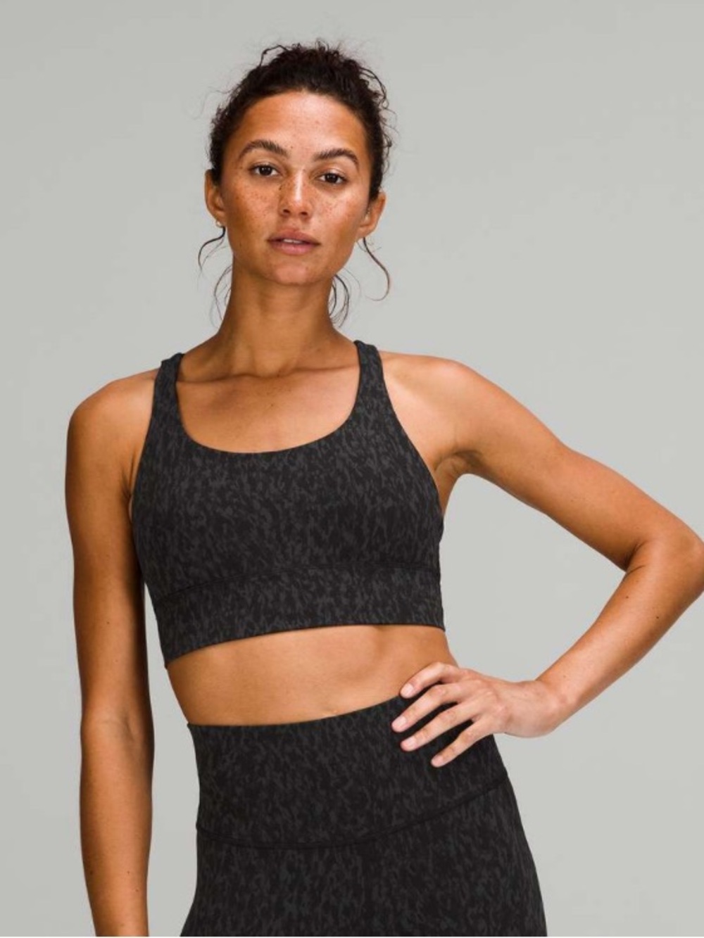 Lululemon Energy Longline Bra in Leopard Camo Deep Coal Multi